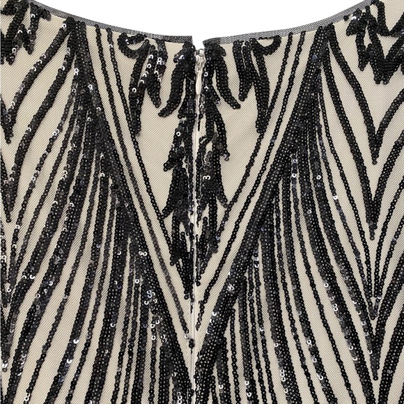 R&M Richards Short Sleeve Sweetheart Neck Embellished Sequin Panel Godet Dress - Picture 11 of 15